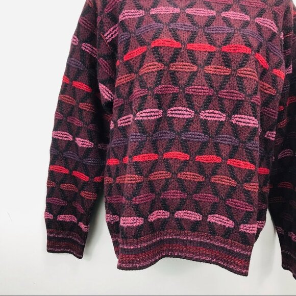 Galilei Made in Italy wool Crew Neck Knot Burgundy sweater Women size M - Picture 6 of 14